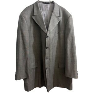 Steve Harvey Collection Grey Glen Plaid 100% Wool 4 Button Suit 52L 42W Mens